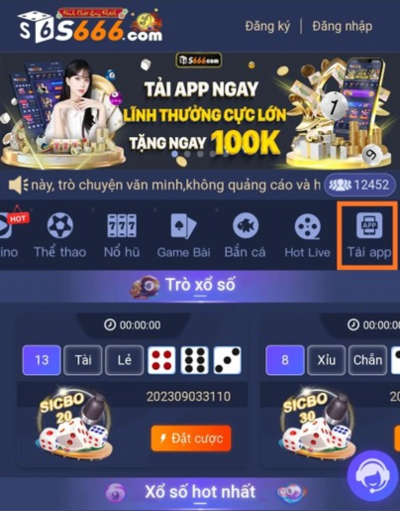 Chọn tải app S666